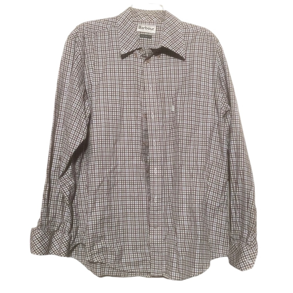 Barbour Comfort Fit Paid Button Down Long Sleeve Shirt Blue Purple Green Large
